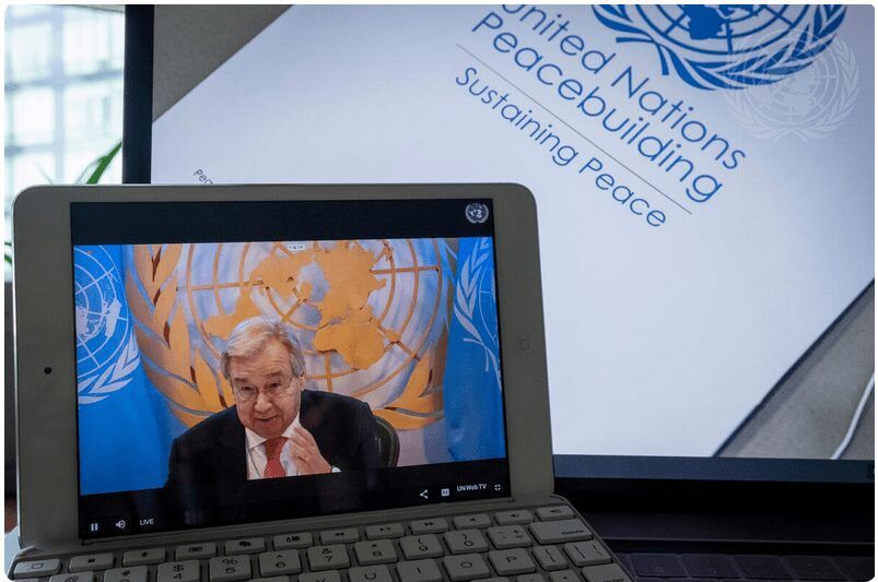 Laptop with virtual meeting in progress